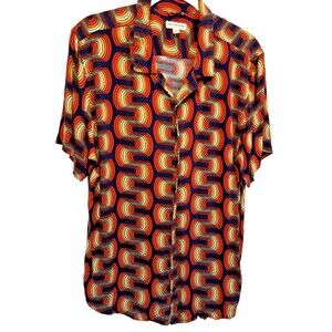 Earthbound Trading Co Blouse Women's Medium Multicolor Button Up Short Sleeve